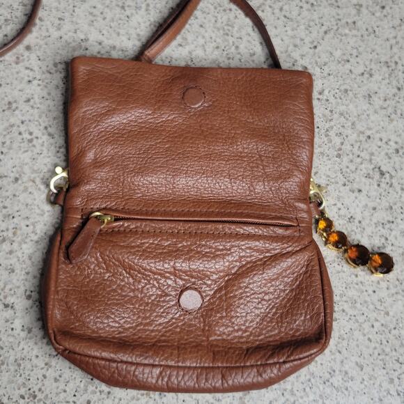 Juicy Couture Leather Brown Fold Over Clutch Crossbody Adjustable Strap w/ Charm - Picture 8 of 16